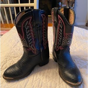 Kids Durango Lizard Print Cowboy Boots Black Size 11.5D